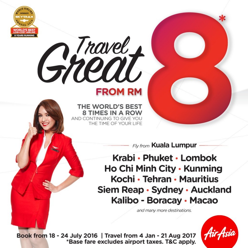Airasia Flight RM8 Cheapest Fares Price Promotion - 18 July 2016