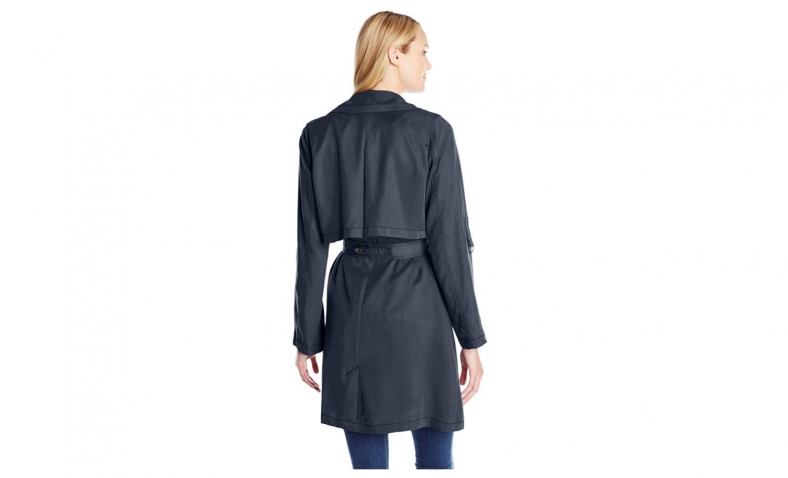 75% off 7 For All Mankind Women’s Soft Drape Sand Washed Tencel Single Breasted Trench, Navy, Large $63.69