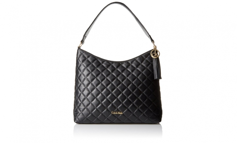Calvin Klein Quilted Leather Hobo Bag, Black/Gold$105.82
