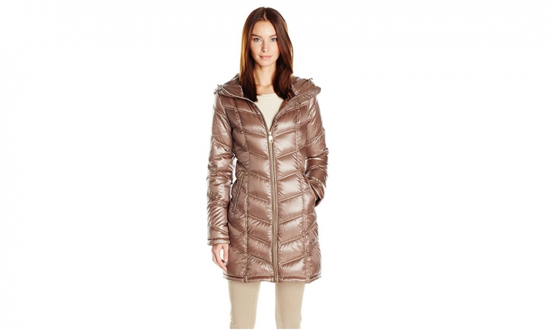 Calvin Klein Women’s Mid-Length Packable Chevron Down Coat $52.29
