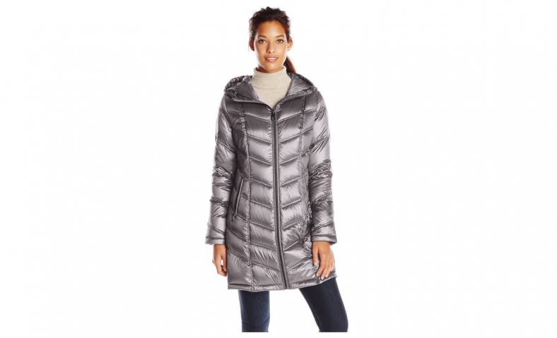 Calvin Klein Women’s Mid-Length Packable Chevron Down Coat $87.36