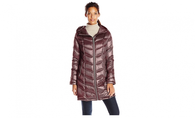 Calvin Klein Women’s Mid-Length Packable Chevron Down Coat $87.36