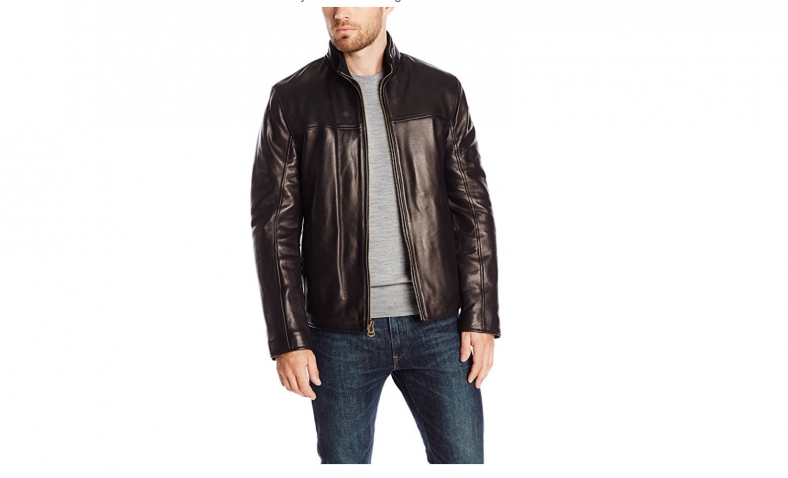 Cole Haan Men’s Smooth Lamb Convertible Collar Jacket, Black, Large $117.68