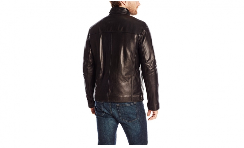 Cole Haan Men’s Smooth Lamb Convertible Collar Jacket, Black, Large $117.68