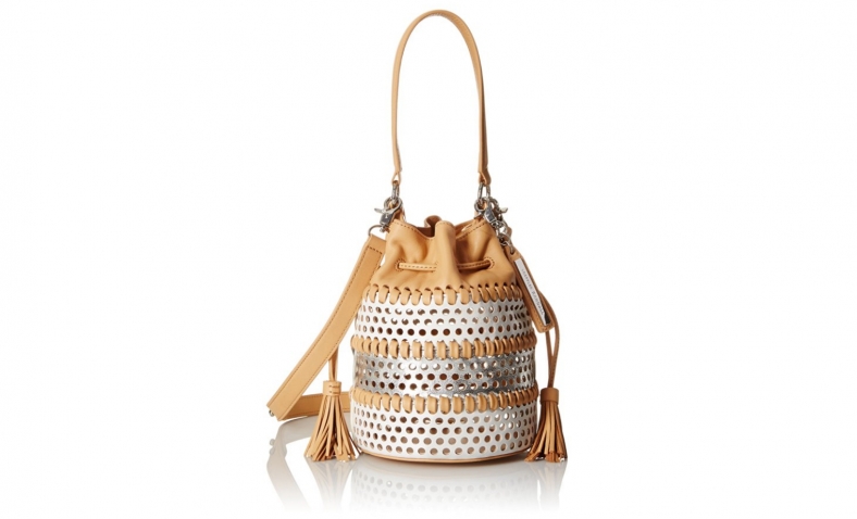 LOEFFLER RANDALL Mini Industry Perforated Woven Leather Bucket Cross Body, White/Silver/Natural $78.76