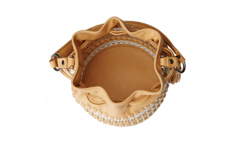 LOEFFLER RANDALL Mini Industry Perforated Woven Leather Bucket Cross Body, White/Silver/Natural $78.76