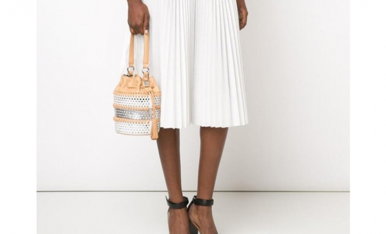 LOEFFLER RANDALL Mini Industry Perforated Woven Leather Bucket Cross Body, White/Silver/Natural $78.76