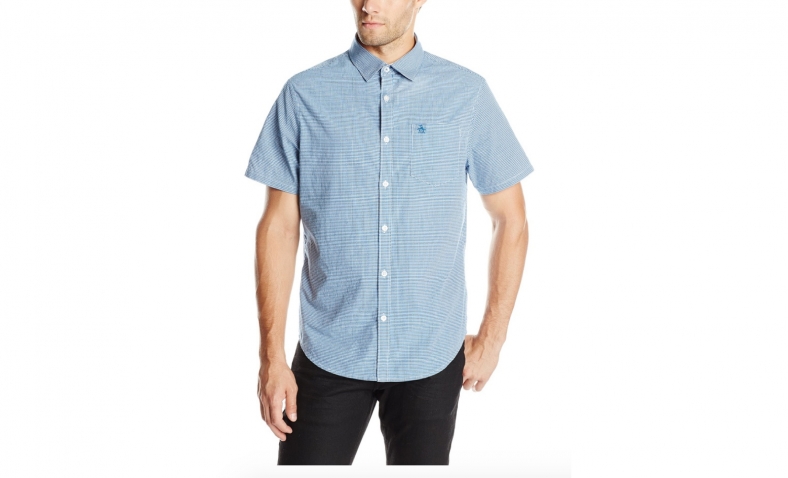 Original Penguin Men’s Mini Gingham Shirt, Snorkel Blue, Small$25.46