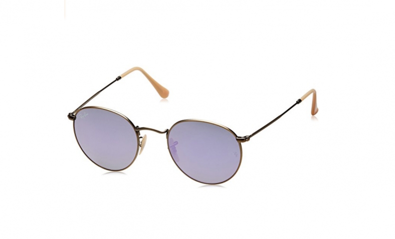 Ray-Ban ROUND METAL – DEMIGLOS BRUSCHED BRONZE Frame LILLAC MIRROR Lenses 50mm Non-Polarized  $84.54