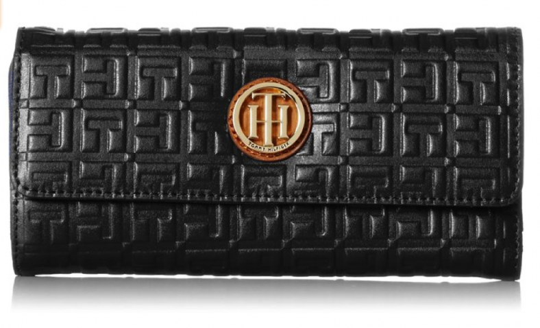 Tommy Hilfiger Debossed Large Flap Wallet, Black, One Size $45.78