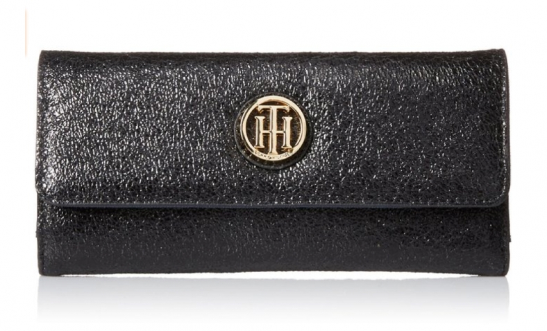 Tommy Hilfiger Metallic Flap Wallet, Black, One Size$34.30