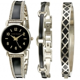 Anne Klein Women’s AK/2052BKST Swarovski Crystal Accented Gold-Tone and Black Bangle Watch with Bracelet Set $75.03