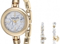 Ennding soon! 64% off!  Anne Klein Women’s AK2766HLTE Gold-Tone and White Leather Watch and Bracelet Set $44.99