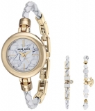 Ennding soon! 64% off!  Anne Klein Women’s AK2766HLTE Gold-Tone and White Leather Watch and Bracelet Set $44.99